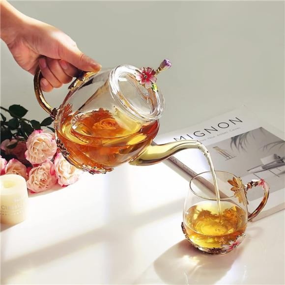 Enamel Glass Flower Teapot With Removable Loose Tea Leaf Infuser Tea Maker,Gifts - Picture 4 of 7
